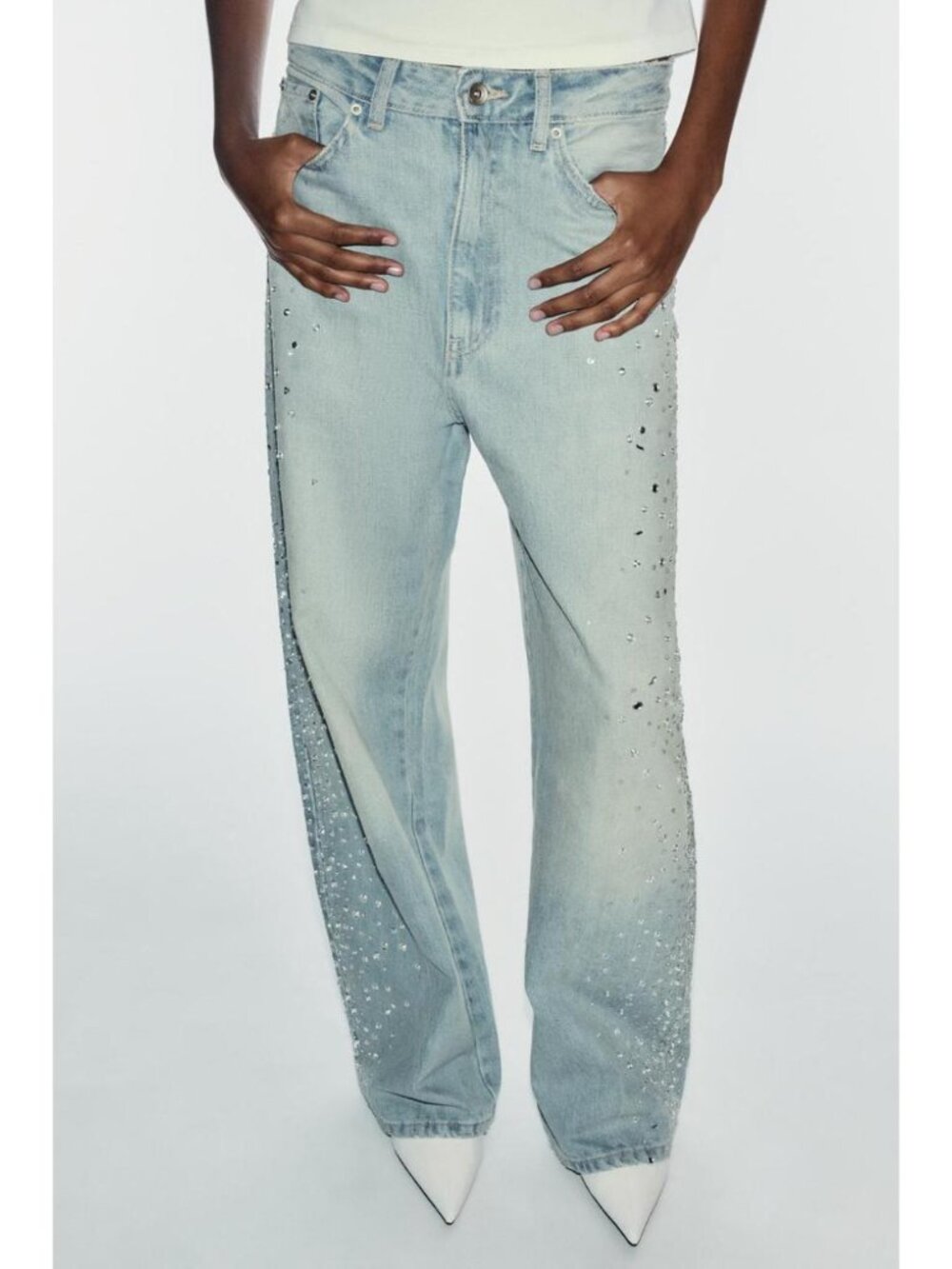 ZARA TRF RHINESTONE WIDE-LEG JEANS 8727/216/400